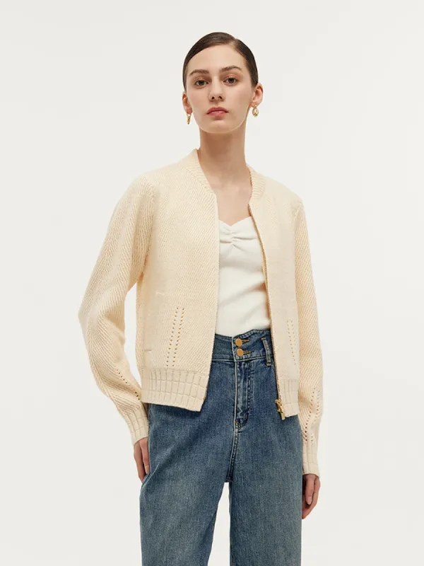 Temperature-Regulating Wool Blend Women Zip-Up Cardigan sold by Goelia