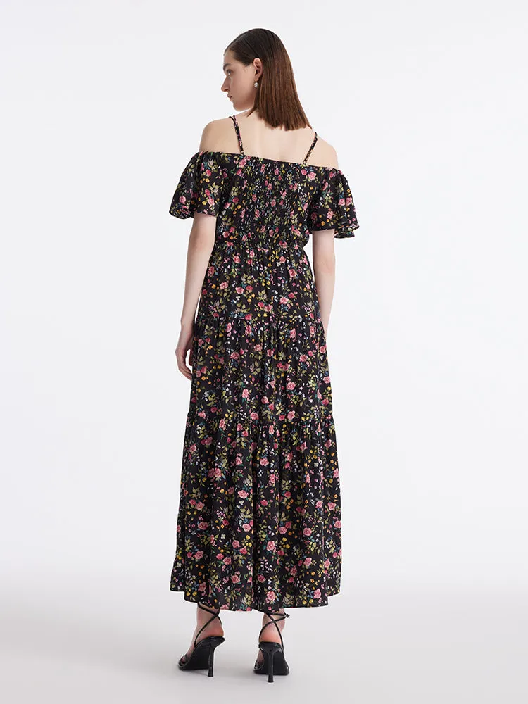 16 Momme Mulberry Silk Rose Print Off Shoulder Women Maxi Dress sold by Goelia product image thumbnail 4