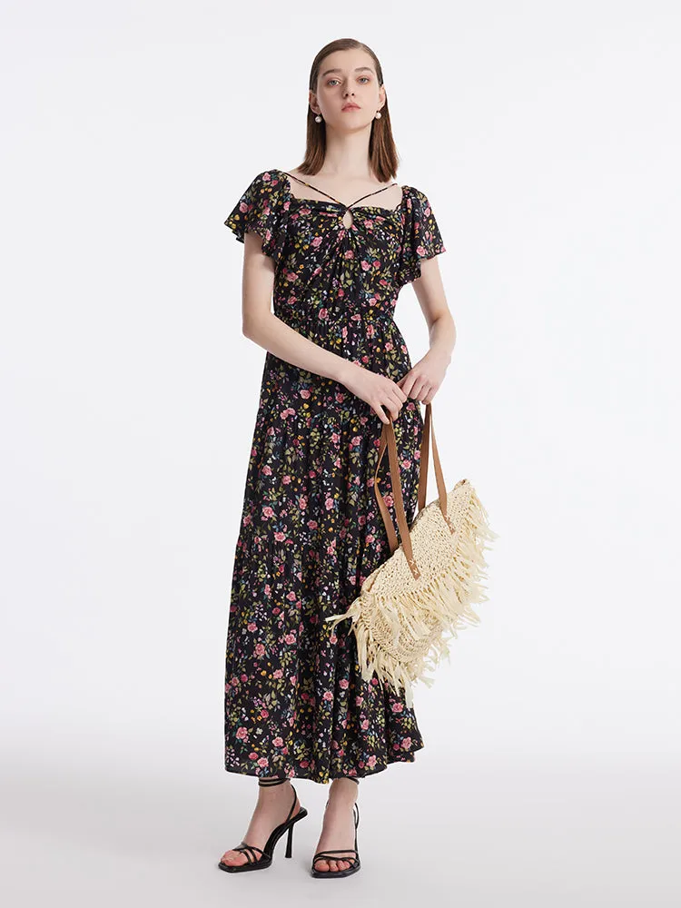 16 Momme Mulberry Silk Rose Print Off Shoulder Women Maxi Dress sold by Goelia product image thumbnail 2