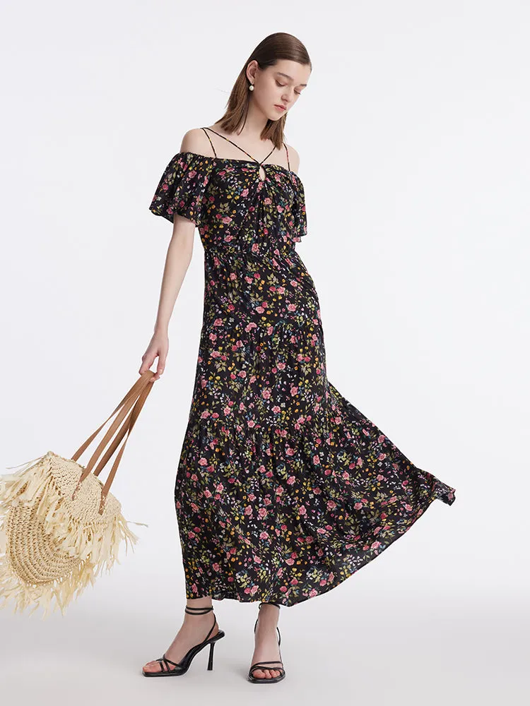 16 Momme Mulberry Silk Rose Print Off Shoulder Women Maxi Dress sold by Goelia product image thumbnail 5