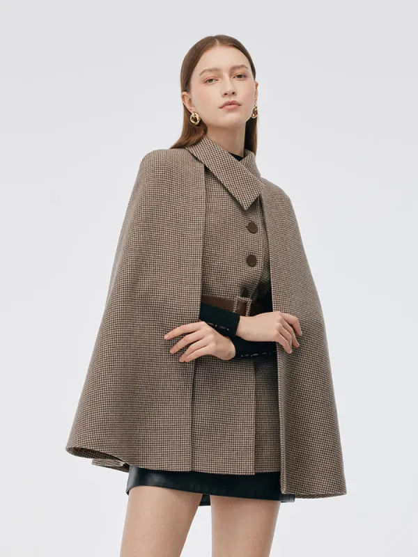 100% Washable Wool Beige Check Cape And Vest Two-Piece Set With Belt sold by Goelia