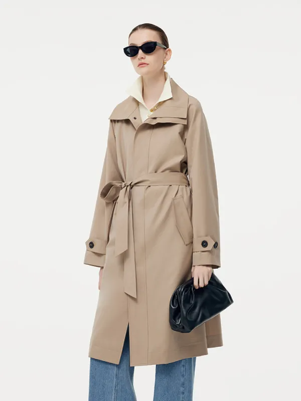 Worsted Wool Blend Waterproof Women Trench Coat With Belt sold by Goelia
