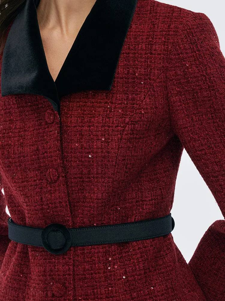 Wool Blend Sequins Jacket And Velvet Pleat Skirt Two-Piece Set With Belt sold by Goelia product image thumbnail 2