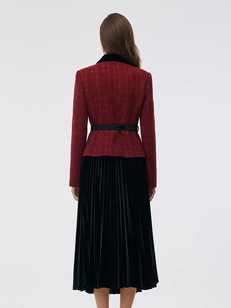 Wool Blend Sequins Jacket And Velvet Pleat Skirt Two-Piece Set With Belt sold by Goelia product image thumbnail 4