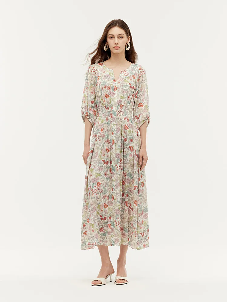 19 Momme Mulberry Silk Floral Print Ruched Waist Women Maxi Dress sold by Goelia product image thumbnail 2