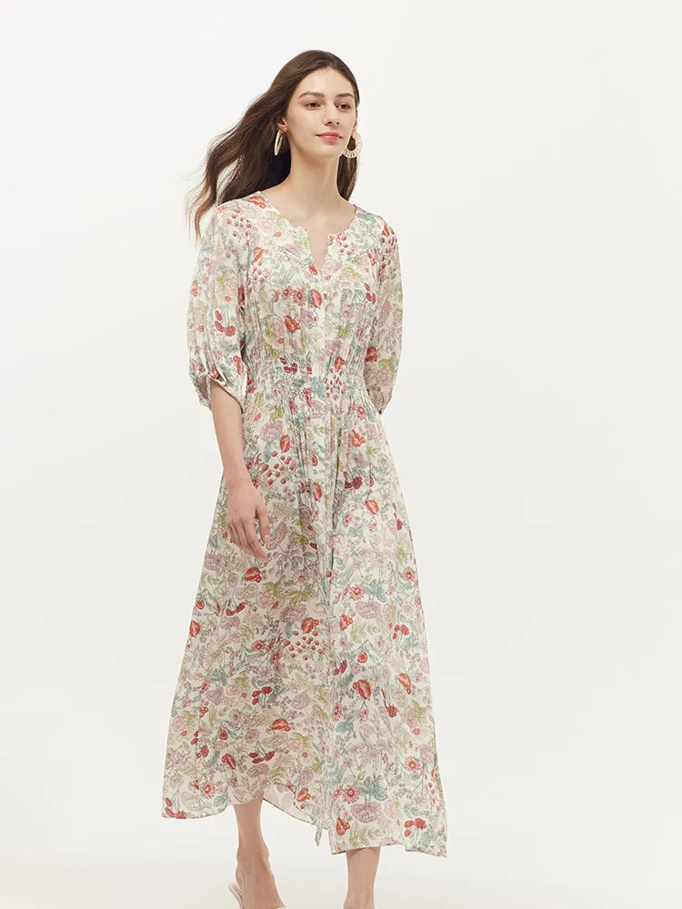 19 Momme Mulberry Silk Floral Print Ruched Waist Women Maxi Dress sold by Goelia product image thumbnail 4