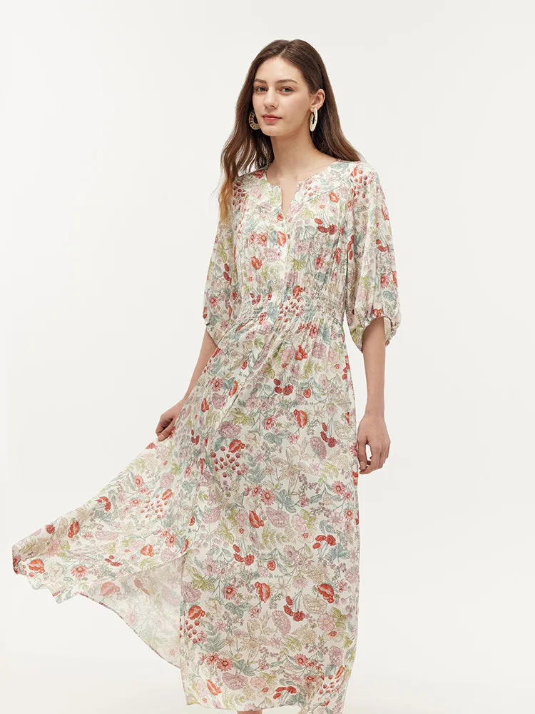 19 Momme Mulberry Silk Floral Print Ruched Waist Women Maxi Dress sold by Goelia product image thumbnail 5