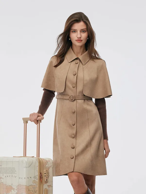 Faux Suede Patchwork Mini Dress With Detachable Short Cape And Belt sold by Goelia