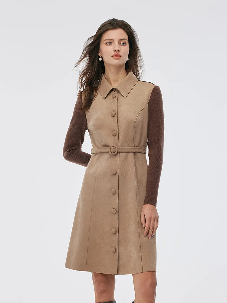 Faux Suede Patchwork Mini Dress With Detachable Short Cape And Belt sold by Goelia product image thumbnail 4