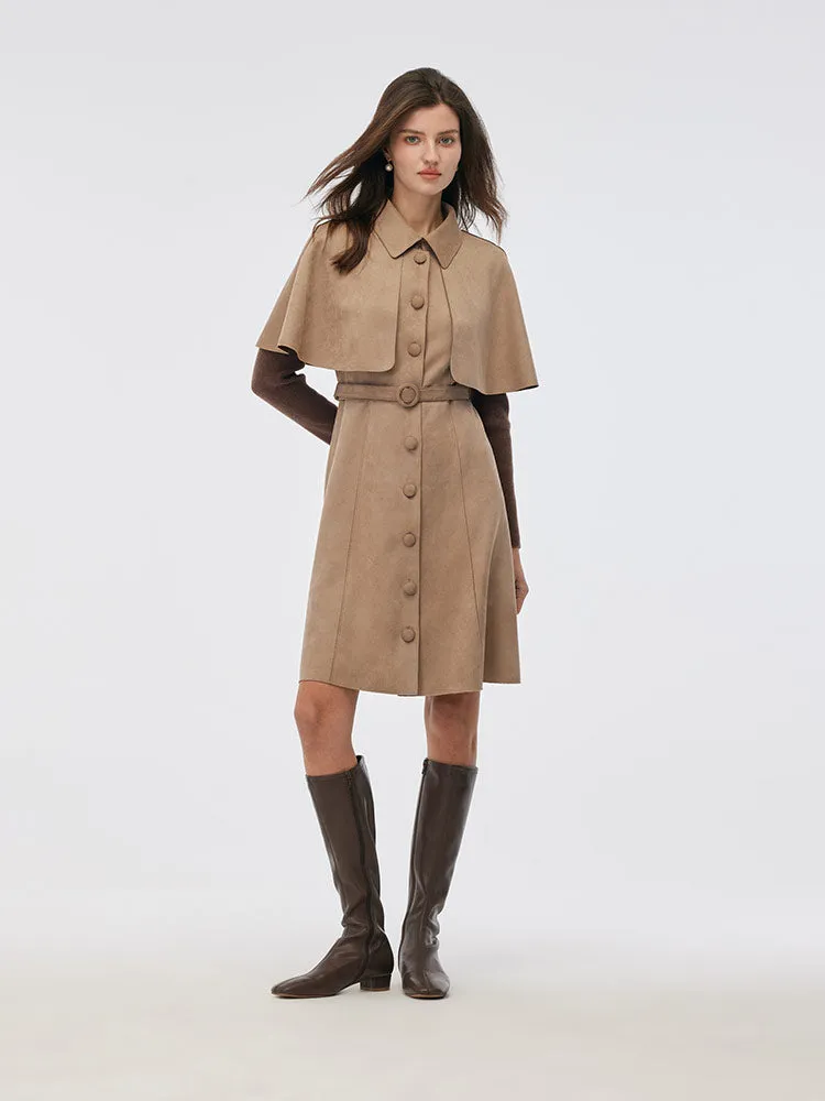 Faux Suede Patchwork Mini Dress With Detachable Short Cape And Belt sold by Goelia product image thumbnail 2