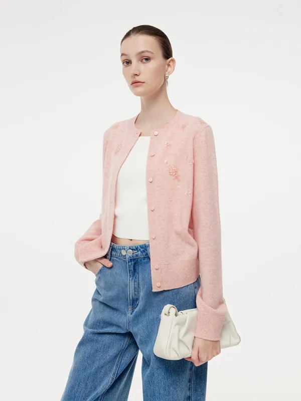 100% Wool Floral Beaded Women Cardigan sold by Goelia