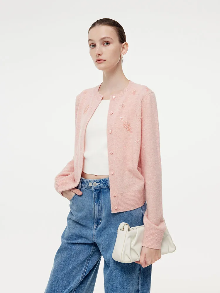 100% Wool Floral Beaded Women Cardigan sold by Goelia