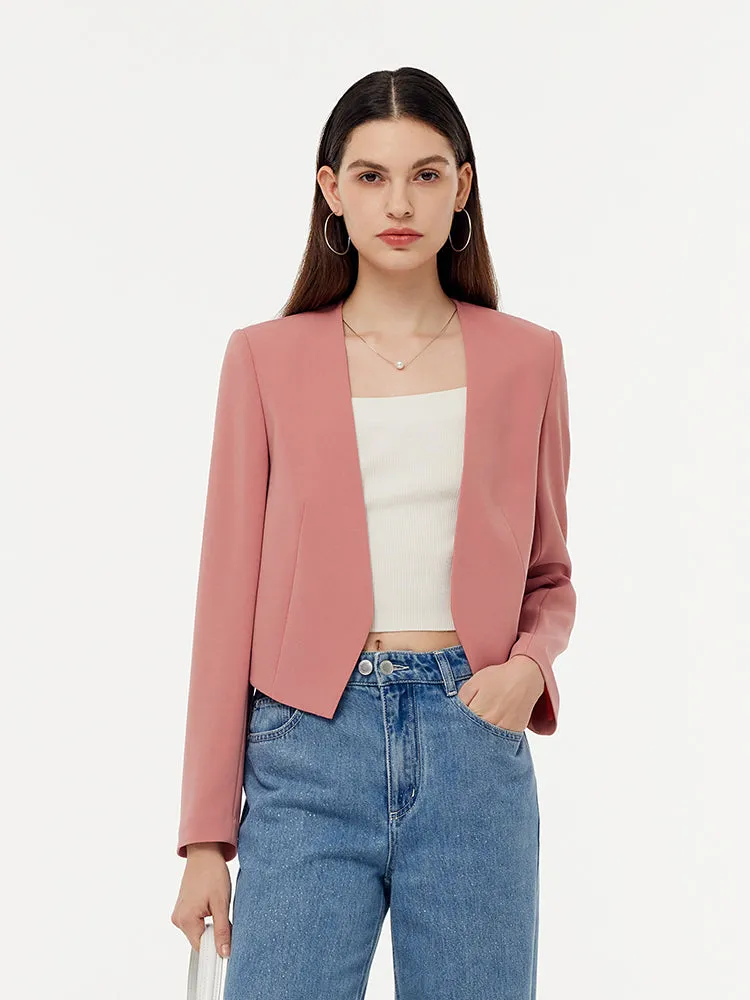 Acetate Collarless Women Crop Blazer sold by Goelia