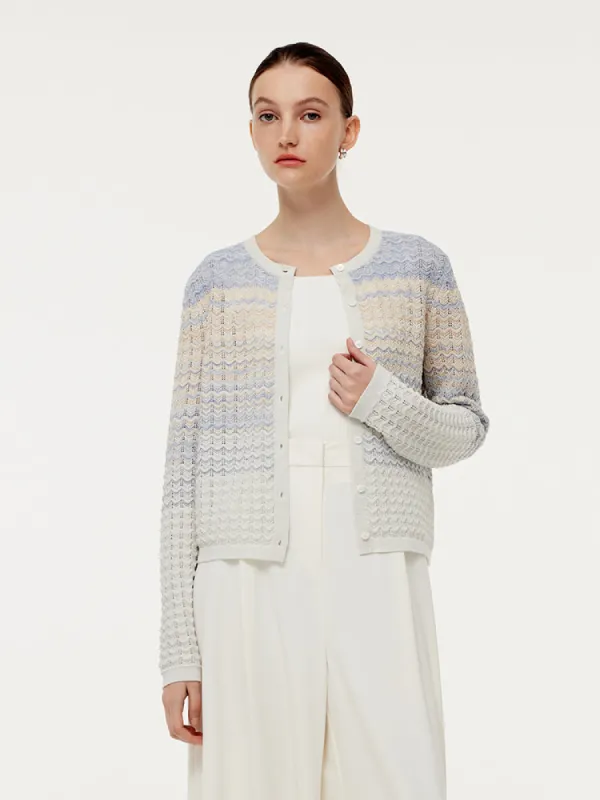 Cotton Blue And White Gradient Stripe Women Cardigan made by Goelia