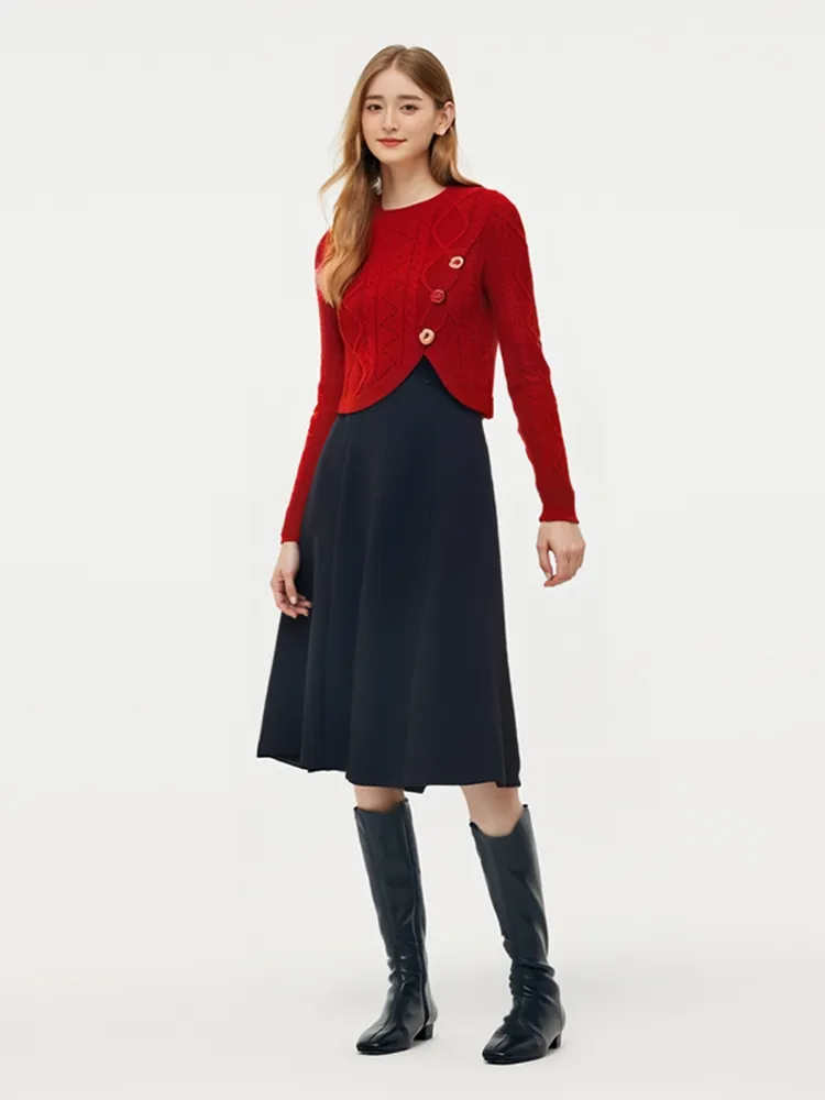 Lyocell Wool Blend Sweater And Knit Vest Dress Two-Piece Set sold by Goelia