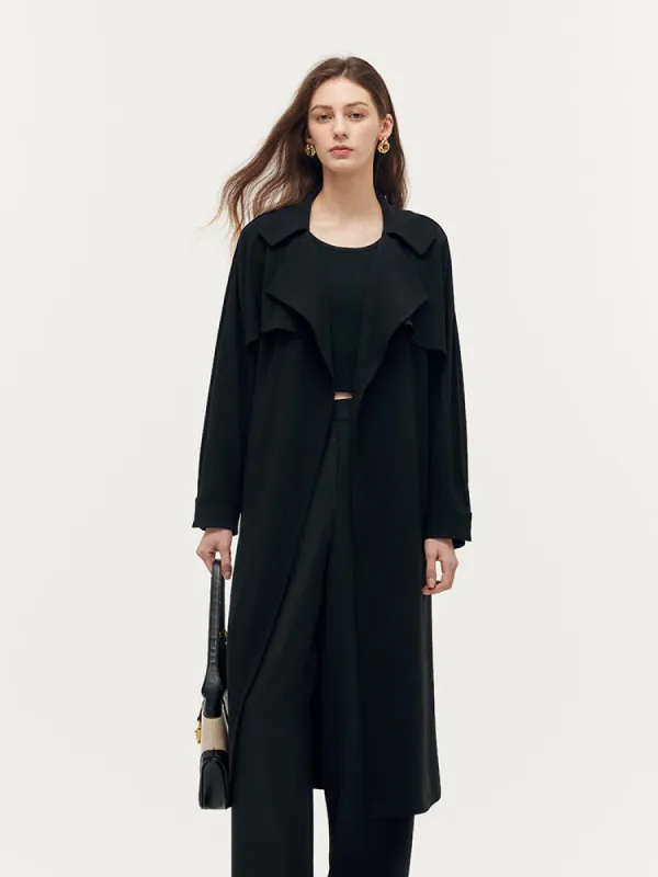 Triacetate Magnetic Button Cuffs Women Trench Coat With Belt sold by Goelia