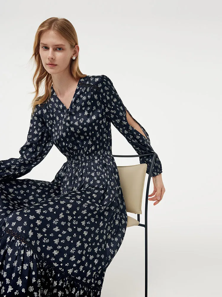 Floral Print Lantern Slit Sleeve Women Maxi Dress With Scrunchie sold by Goelia product image thumbnail 4