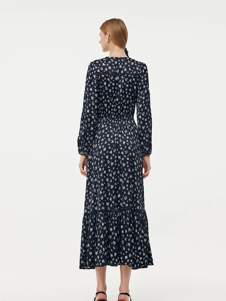 Floral Print Lantern Slit Sleeve Women Maxi Dress With Scrunchie sold by Goelia product image thumbnail 3