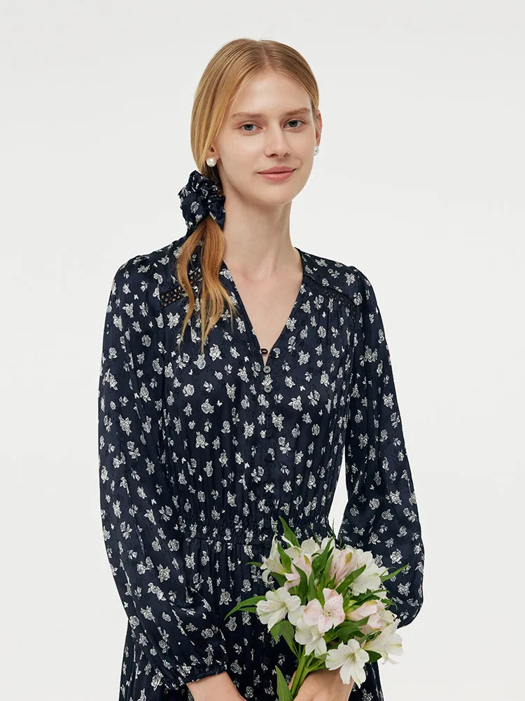 Floral Print Lantern Slit Sleeve Women Maxi Dress With Scrunchie sold by Goelia product image thumbnail 5