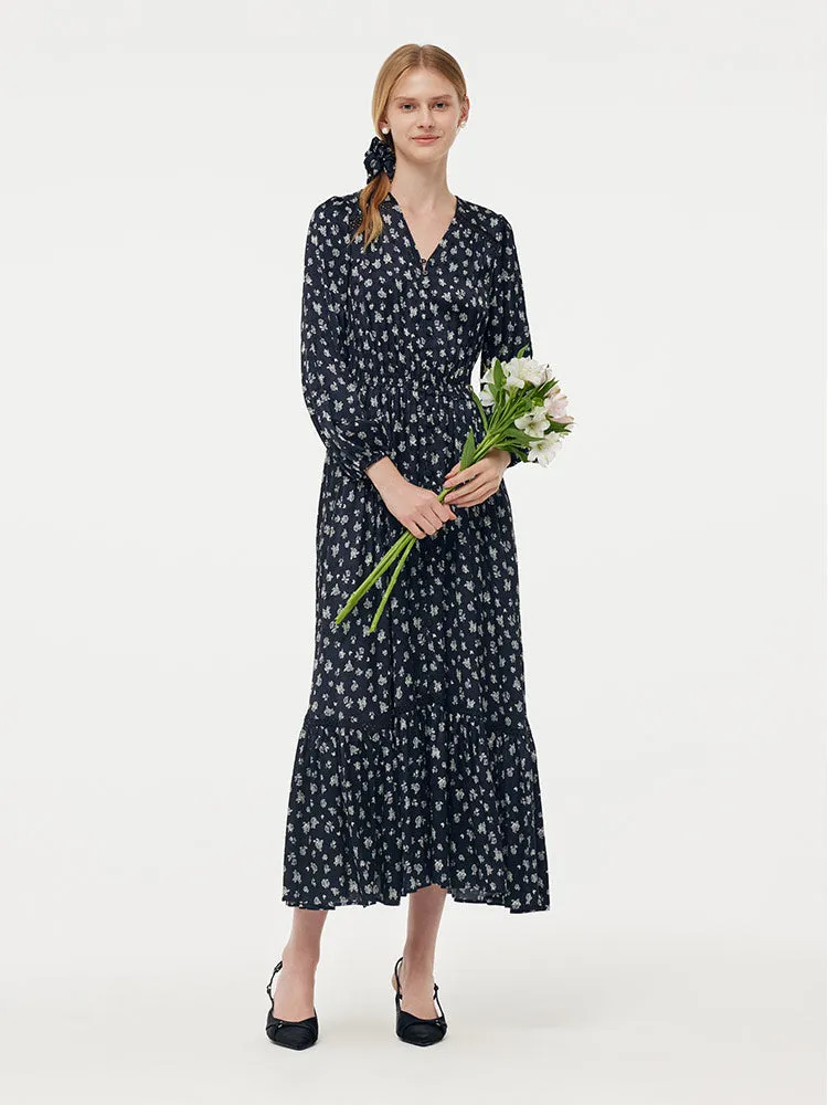 Floral Print Lantern Slit Sleeve Women Maxi Dress With Scrunchie sold by Goelia product image thumbnail 2