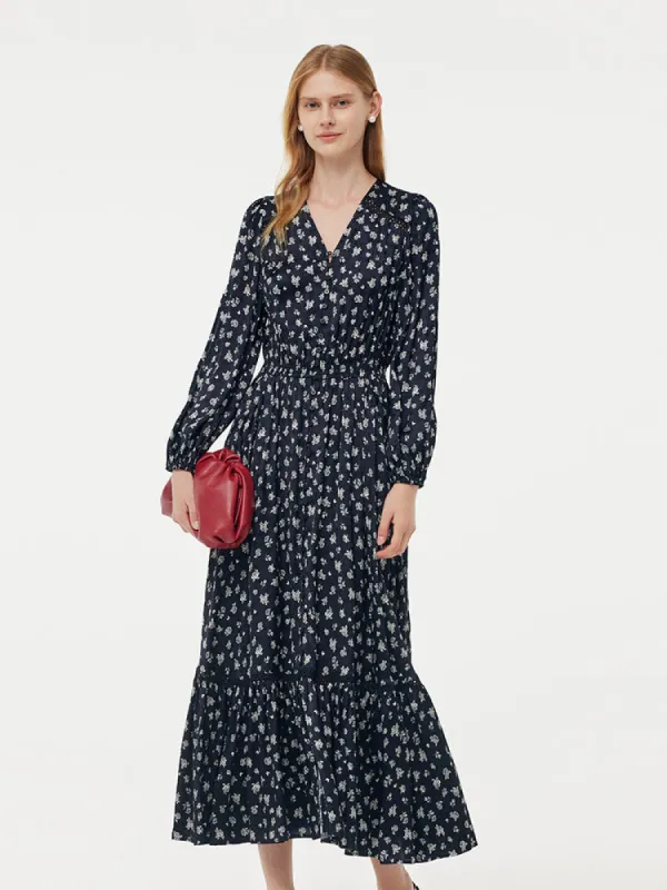 Floral Print Lantern Slit Sleeve Women Maxi Dress With Scrunchie sold by Goelia