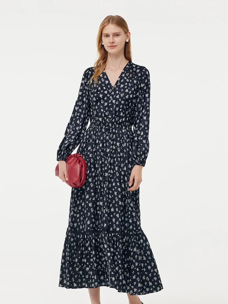 Floral Print Lantern Slit Sleeve Women Maxi Dress With Scrunchie sold by Goelia