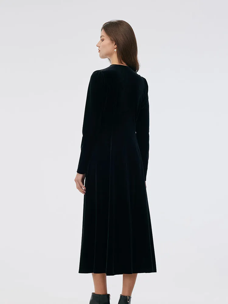 Velvet Scallop Neckline Women Midi Dress sold by Goelia product image thumbnail 4