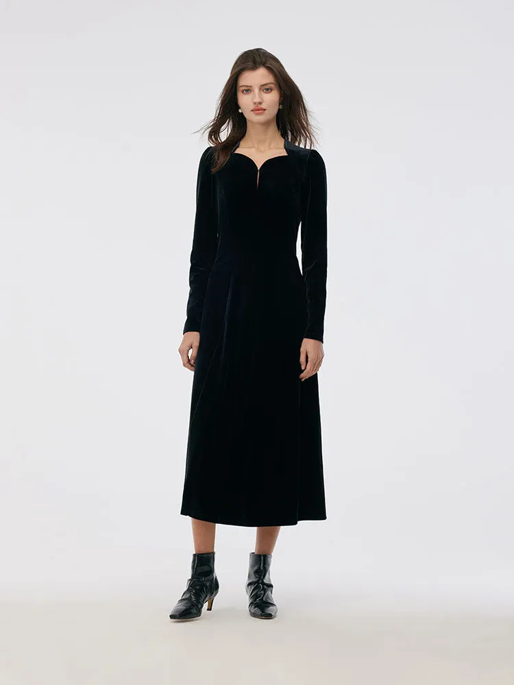 Velvet Scallop Neckline Women Midi Dress sold by Goelia product image thumbnail 3