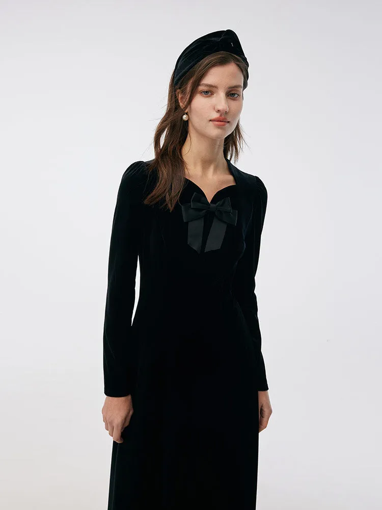 Velvet Scallop Neckline Women Midi Dress sold by Goelia product image thumbnail 5