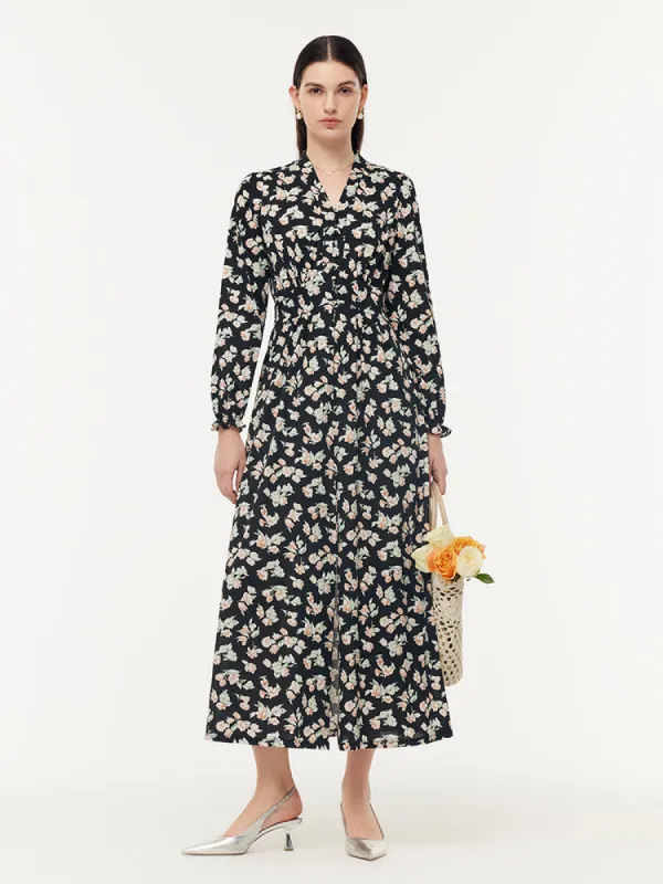 100% Cotton Floral Print Stretch Gathered Waist Women Maxi Dress sold by Goelia