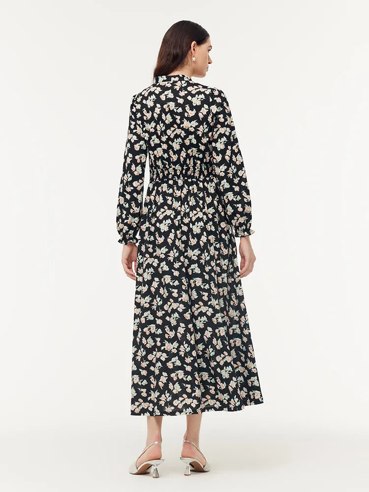 100% Cotton Floral Print Stretch Gathered Waist Women Maxi Dress sold by Goelia product image thumbnail 4