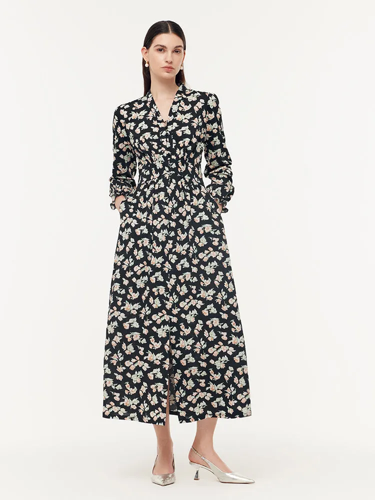 100% Cotton Floral Print Stretch Gathered Waist Women Maxi Dress sold by Goelia product image thumbnail 3