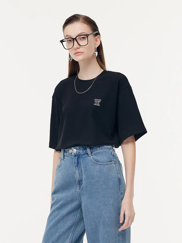 Acetate Loose Fit Letter Print Unisex T-Shirt sold by Goelia