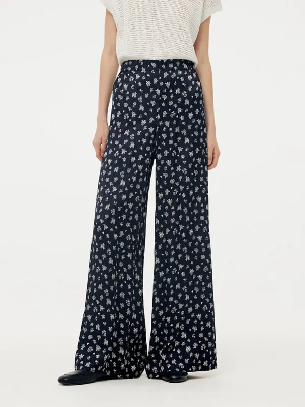 Floral Print Elastic Waist Women Wide Leg Pants With Scrunchie sold by Goelia