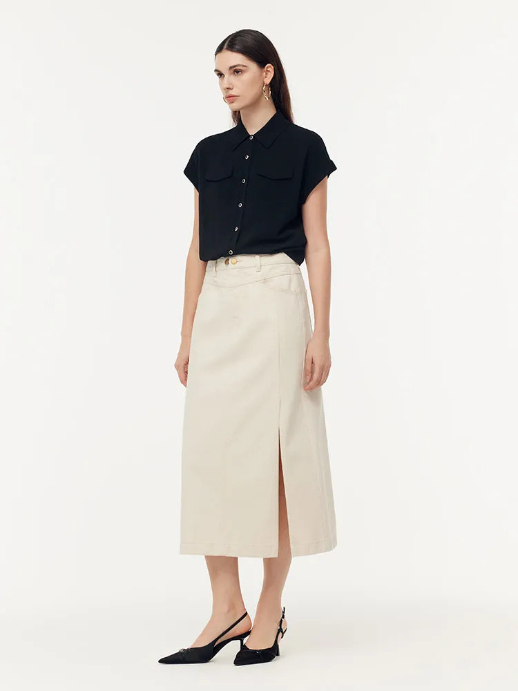 100% Cotton Denim Adjustable Waist Women Slit Skirt sold by Goelia product image thumbnail 4