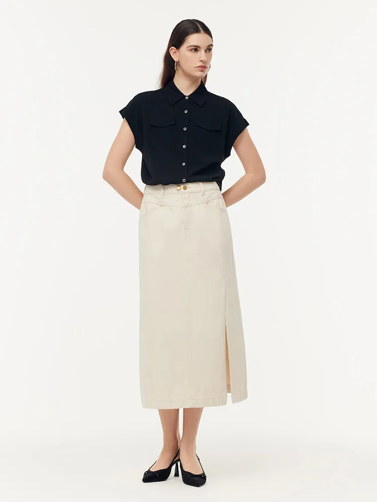 100% Cotton Denim Adjustable Waist Women Slit Skirt sold by Goelia product image thumbnail 2