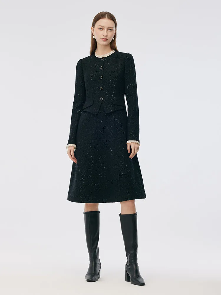 Wool Blend Sequins Tweed Ruffle Collar Women Midi Dress sold by Goelia product image thumbnail 3