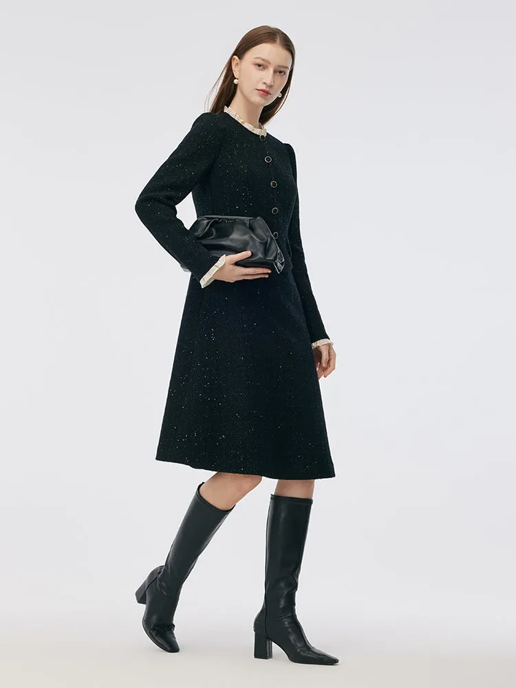 Wool Blend Sequins Tweed Ruffle Collar Women Midi Dress sold by Goelia product image thumbnail 5