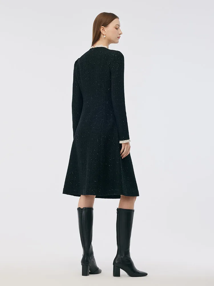 Wool Blend Sequins Tweed Ruffle Collar Women Midi Dress sold by Goelia product image thumbnail 4