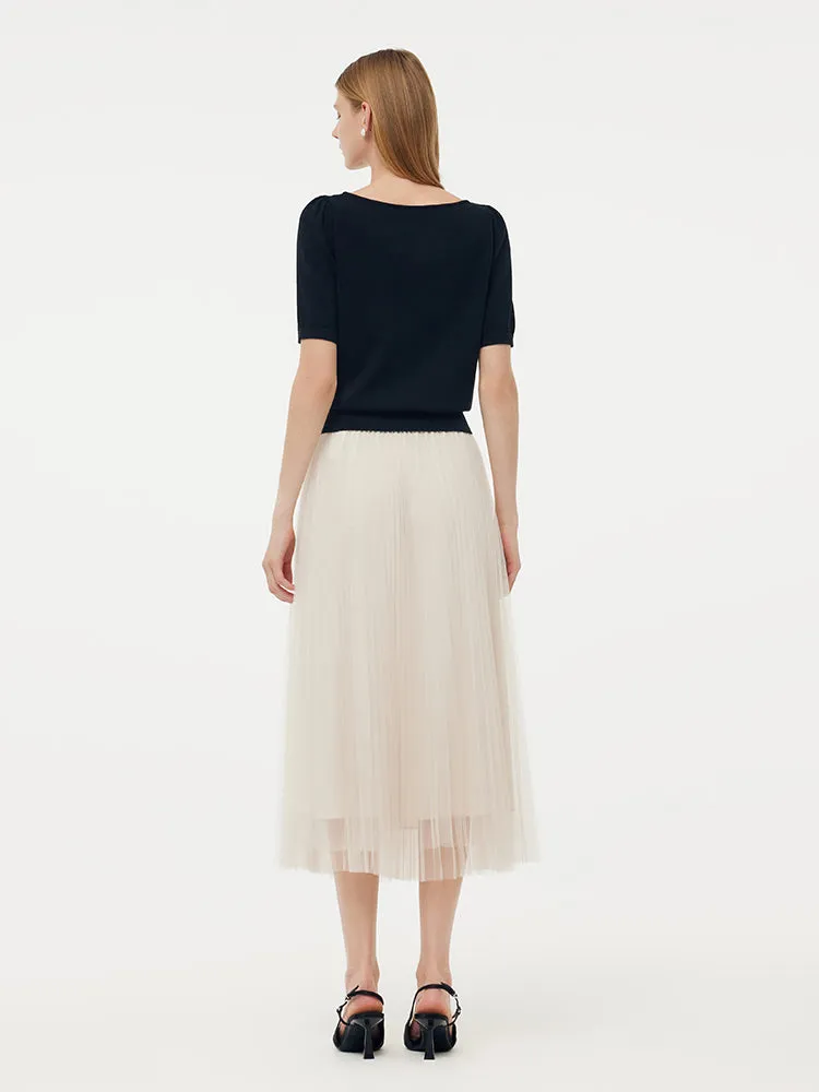 Tencel Knit Top And A-Line Mesh Skirt Two-Piece Set sold by Goelia product image thumbnail 3