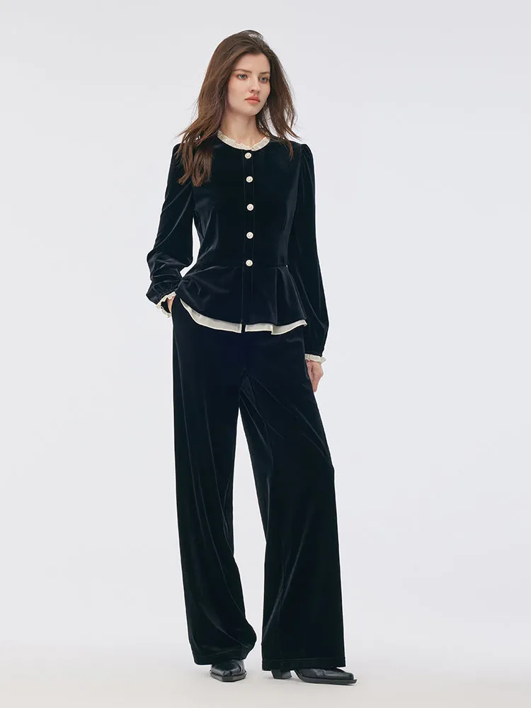 Velvet Ruffle Hem Jacket And Pants Two-Piece Set sold by Goelia product image thumbnail 4