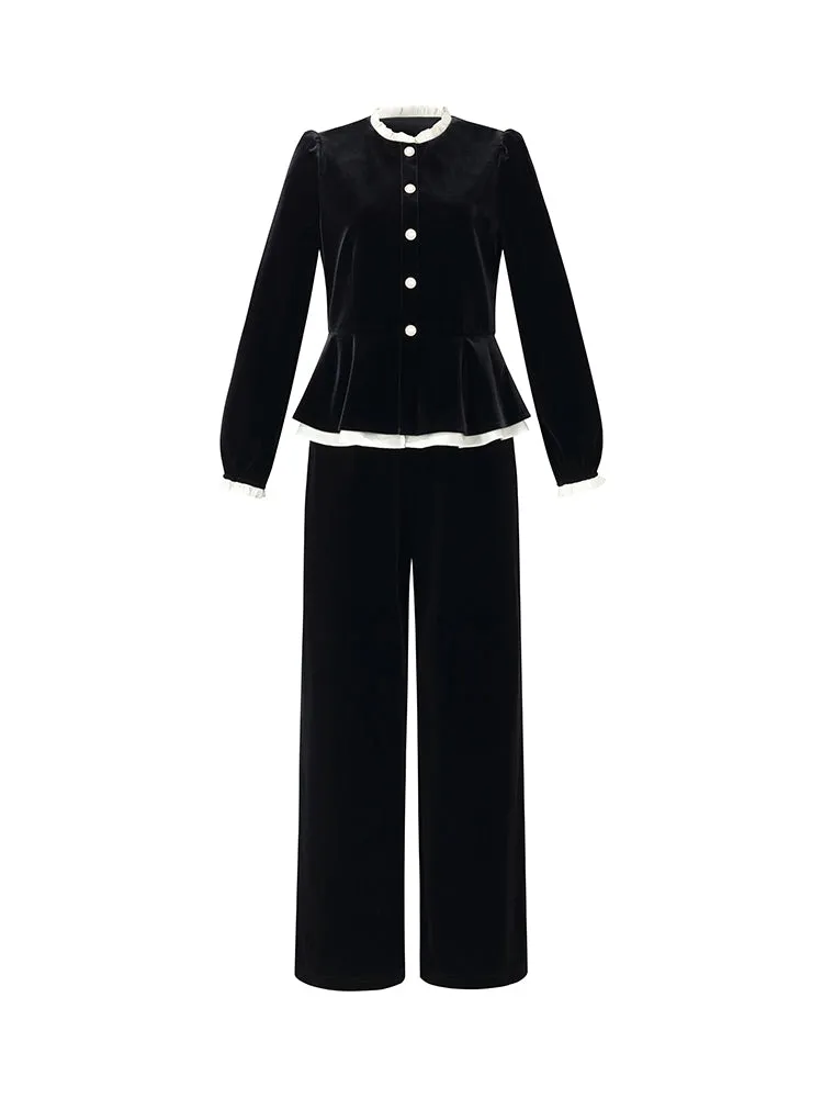 Velvet Ruffle Hem Jacket And Pants Two-Piece Set sold by Goelia product image thumbnail 5