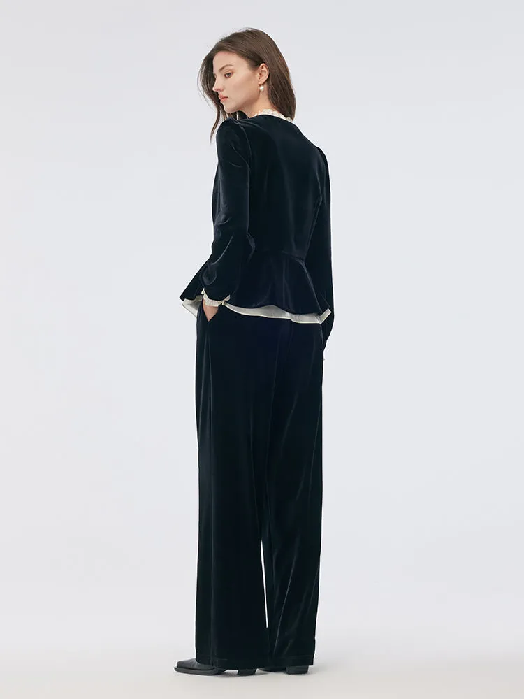 Velvet Ruffle Hem Jacket And Pants Two-Piece Set sold by Goelia product image thumbnail 3
