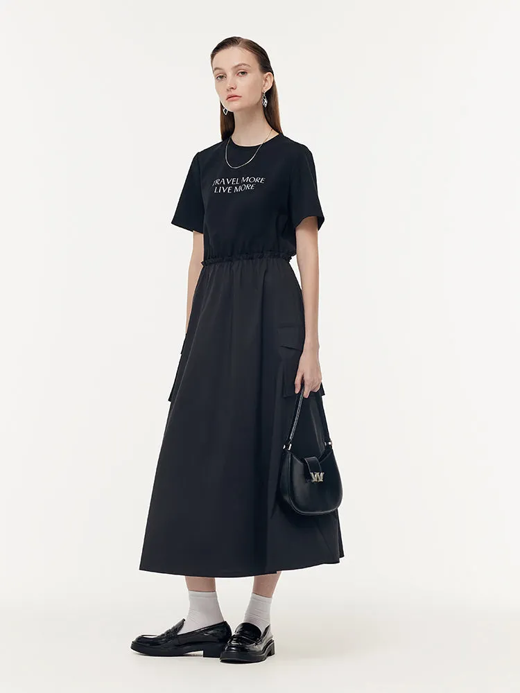 Cotton Patchwork Gathered Waist Women Maxi Dress sold by Goelia