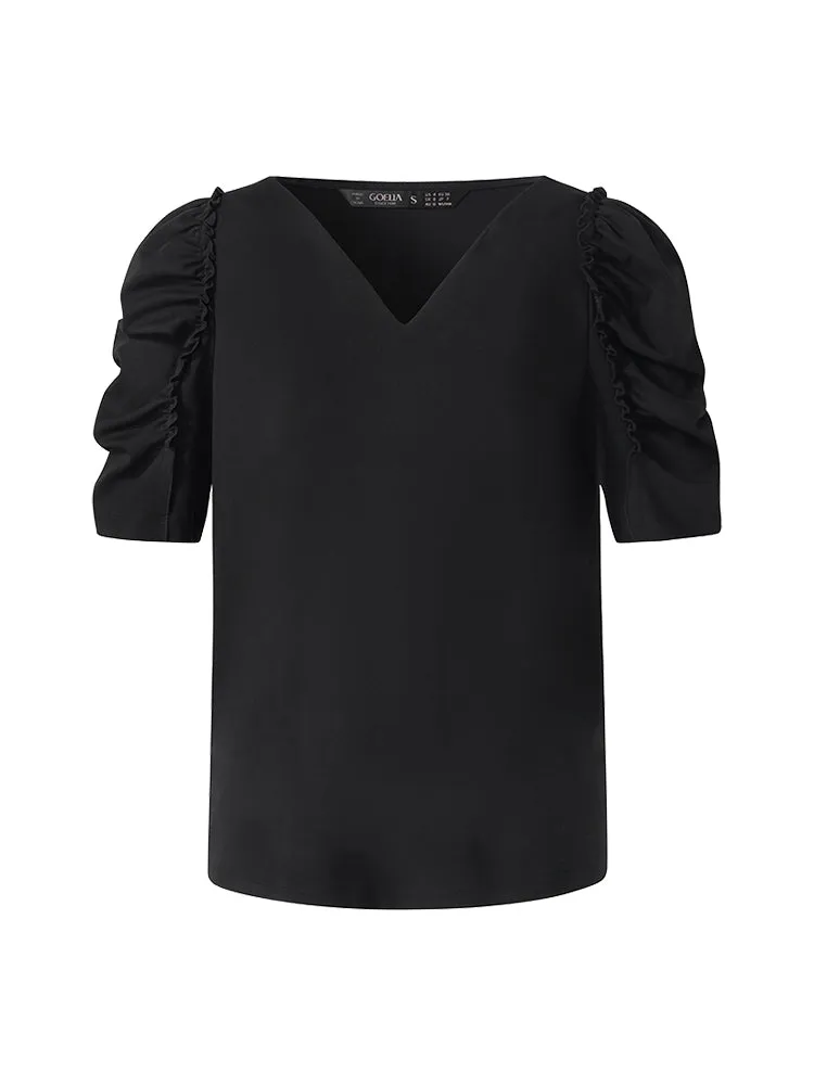 V-Neck Puff Sleeve Women Knit Top sold by Goelia product image thumbnail 5