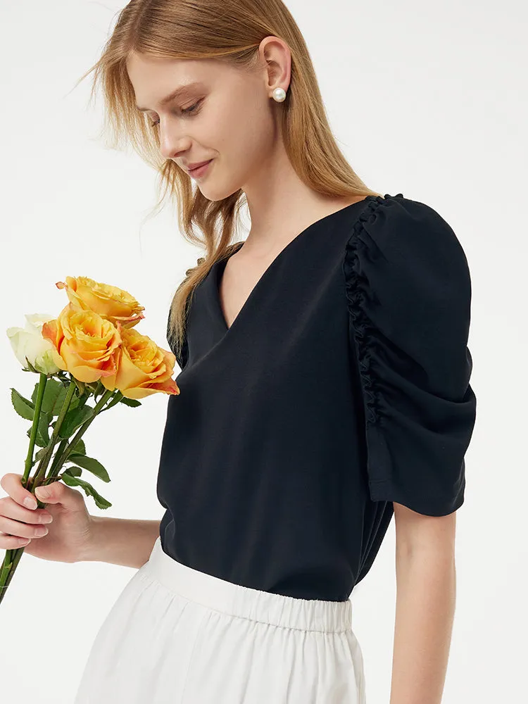 V-Neck Puff Sleeve Women Knit Top sold by Goelia product image thumbnail 4