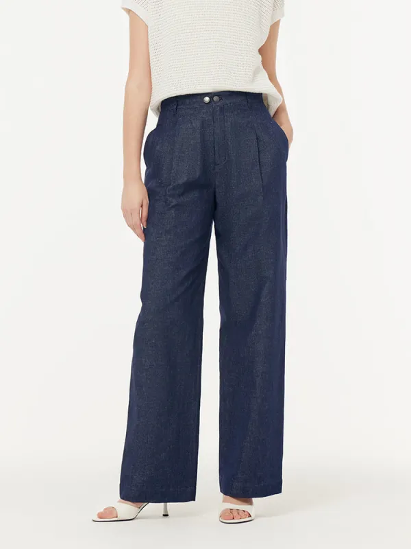 Denim Adjustable Waist Women Straight-Leg Jeans sold by Goelia