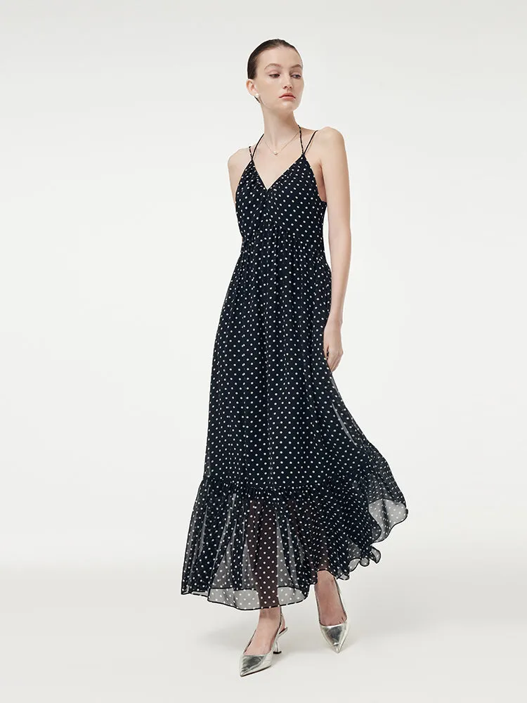 10MM Mulberry Silk Polka Dots Women Halterneck Slip Maxi Dress With Detachable Chest Pads sold by Goelia product image thumbnail 4