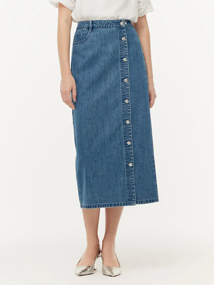 100% Cotton Denim Glitter Adjustable Waist Women Skirt sold by Goelia