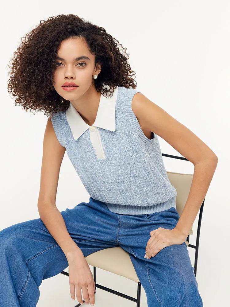 Contrast Collar Women Knit Polo Tank Top sold by Goelia product image thumbnail 4